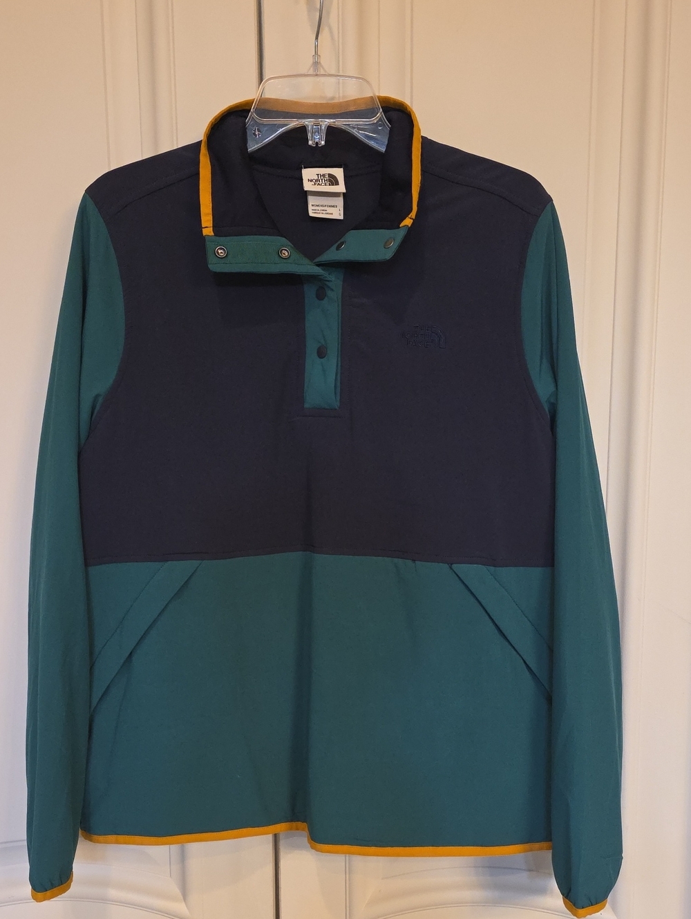 The North Face Navy & Teal Snap Pullover with Yellow Trim